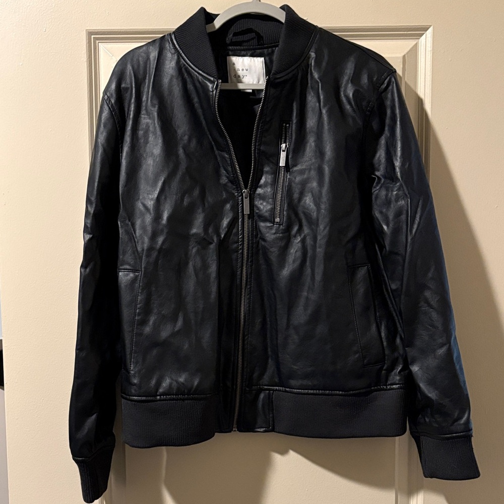 Women’s Black Faux Leather Bomber Jacket
